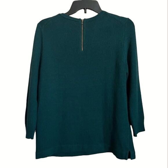 J.Crew Jeweled Starburst Sweater Green Soft Wool Blend Rhinestone Sz M 3/4 Slv - Picture 3 of 5